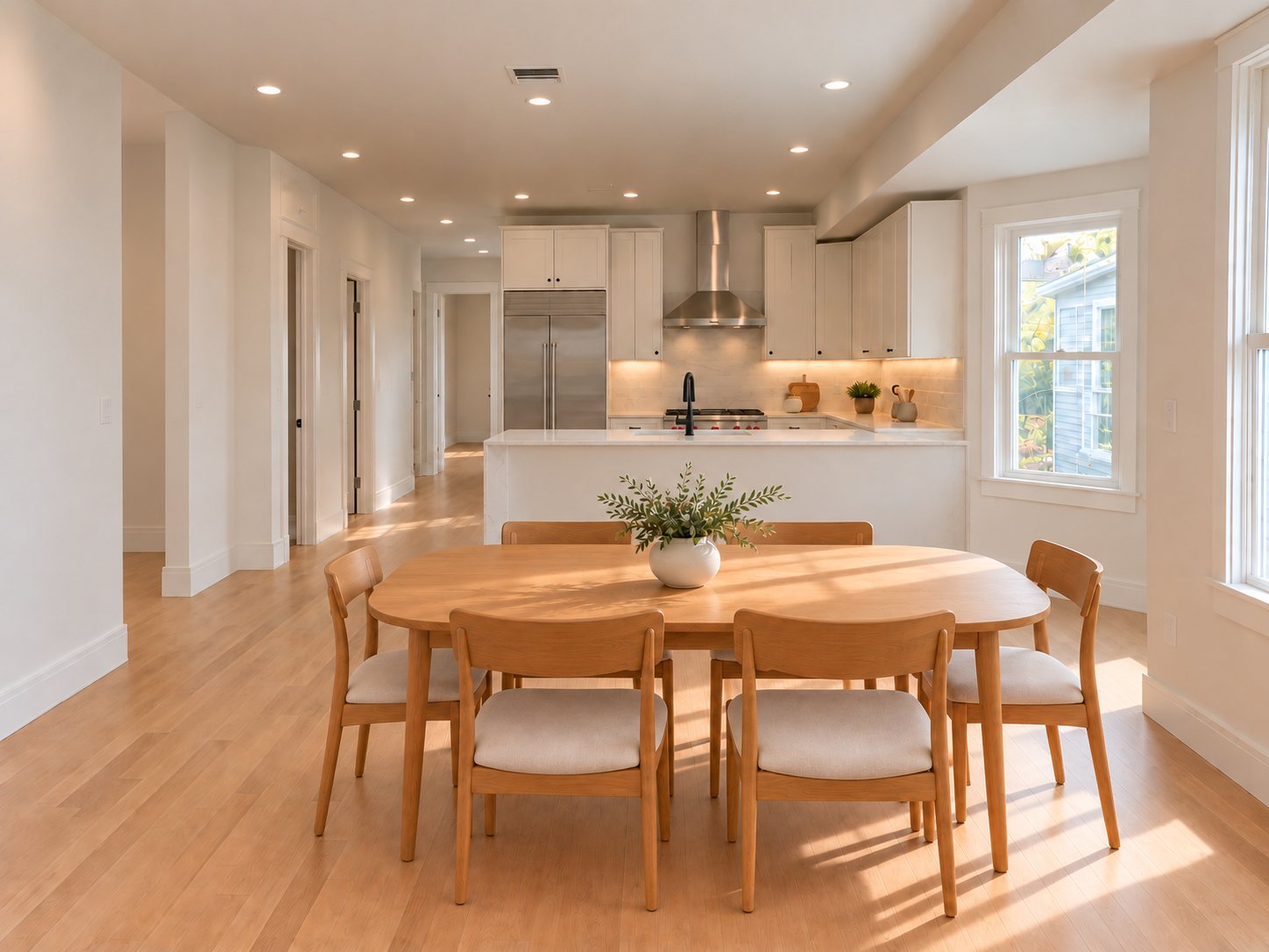 Dining area opening directly onto the kitchen
